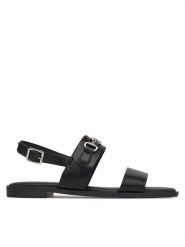 Nine West Sandały 678322-CCC Czarny. Czarne sandały Nine West, bez wzorów, z materiału, bez obcasa, na płaskiej podeszwie, bez zapięcia. Za 169.99 zł.