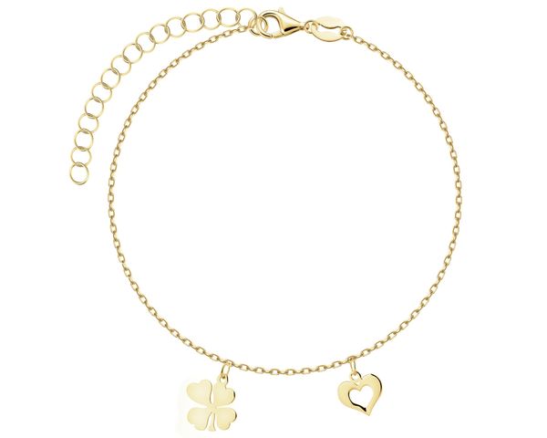 Bransoletka srebrna - koniczyna, serce. Szare bransoletki Apart, pozłacane. Za 199.00 zł.