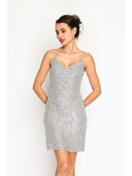 ASSUILI Sukienka w kolorze srebrnym rozmiar: 36. Szare sukienki Assuili, bez wzorów, klasyczne, bez kołnierzyka, bez ramiączek, mini. Za 118.01 zł.