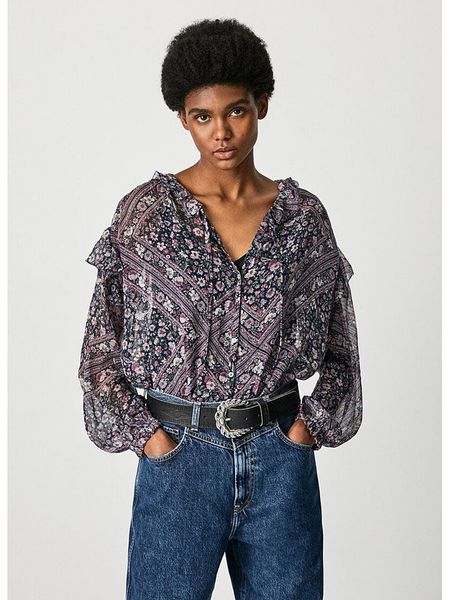 Pepe Jeans Bluzka "Lexy" w kolorze fioletowym ze wzorem rozmiar: S. Różowe bluzki Pepe Jeans, s, bez wzorów, z jeansu, bez kołnierzyka, bez ramiączek. Za 104.89 zł.