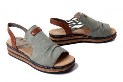 RIEKER 62962-52 green, sandały damskie. Zielone sandały Rieker, bez wzorów, bez obcasa, na koturnie, bez zapięcia. Za 299.90 zł.
