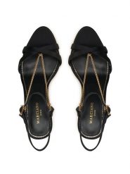 Guess Sandały 4BGZ31 7232A Czarny. Czarne sandały Guess, z aplikacjami, z materiału, bez obcasa, na szpilce, bez zapięcia. Za 689.99 zł.