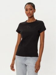 Calvin Klein T-Shirt Satin K20K207974 Czarny Regular Fit. Czarne t-shirty Calvin Klein, xxs, bez wzorów, z bawełny, bez kołnierzyka, bez ramiączek. Za 119.99 zł.