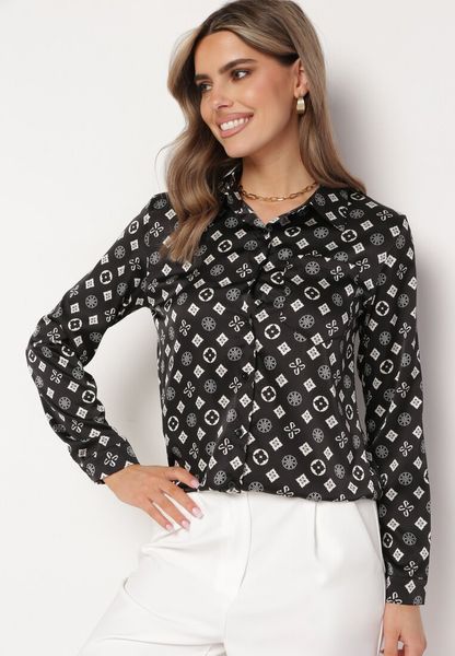 Czarna Koszula w Geometryczne Wzory o Klasycznym Fasonie Pielaria. Czarne koszule Born2be, l, bez wzorów, klasyczne, bez kołnierzyka, bez ramiączek. Za 99.99 zł.