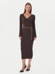 MICHAEL Michael Kors Sukienka dzianinowa MF5835G4VR Brązowy Slim Fit. Brązowe sukienki MICHAEL Michael Kors, s, bez wzorów, z dzianiny, bez kołnierzyka, bez ramiączek. Za 1,229.00 zł.