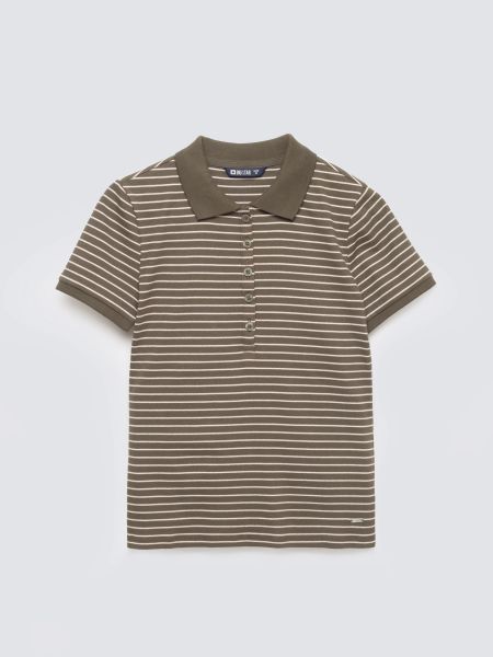 Koszulka damska polo w paski khaki Rellma 303. Zielone koszulki polo Big Star, l, bez wzorów, z bawełny, bez kołnierzyka, bez ramiączek. Za 139.99 zł.