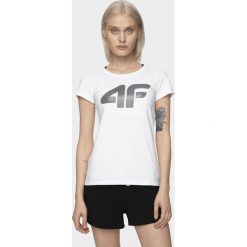 T-shirt damski TSD005 - biały. Białe t-shirty 4f, bez wzorów, bez kołnierzyka, bez ramiączek. W wyprzedaży za 34.99 zł.