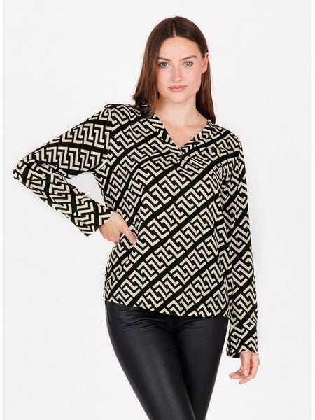 KEY LARGO Bluzka "Greece" w kolorze czarno-kremowym rozmiar: M. Brązowe bluzki KEY LARGO, m, bez wzorów, z wiskozy, bez kołnierzyka, bez ramiączek. Za 73.76 zł.