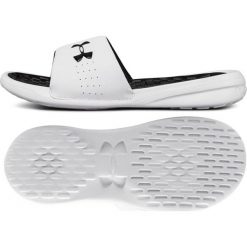 Under Armour białe Klapki Ua Playmaker Fix Sl W 3000063-101. Białe klapki Under Armour, bez wzorów, z materiału, bez obcasa. W wyprzedaży za 169.00 zł.