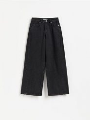 Jeansy wide leg z przeszyciem - czarny. Czarne jeansy Reserved, bez wzorów. Za 139.99 zł.