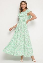 Zielona Sukienka Hiszpanka z Bawełną w Kwiaty Mreova. Zielone sukienki Born2be, na co dzień, l, bez wzorów, z bawełny, eleganckie, bez kołnierzyka, bez ramiączek, maxi, proste. Za 59.99 zł.