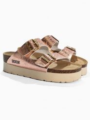 BACKSUN Skórzane klapki "Bali" w kolorze różowozłotym rozmiar: 41. Czerwone klapki Backsun, bez wzorów, z otwartym noskiem, bez obcasa, na platformie. Za 173.99 zł.