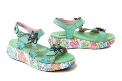 Laura Vita 0007792 NIKITO 03 vert, sandały damskie. Zielone sandały Laura Vita, bez wzorów, ze skóry, bez obcasa, na platformie, bez zapięcia. Za 429.90 zł.