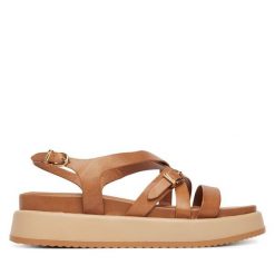 Sandały Tamaris. Brązowe sandały Tamaris, bez wzorów, bez obcasa, na płaskiej podeszwie, bez zapięcia. Za 329.99 zł.