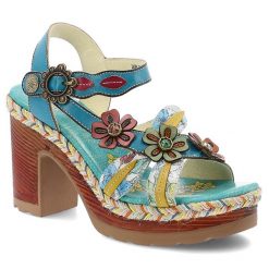 Niebieskie Sandały Laura Vita Eleganckie Obuwie Damskie. Niebieskie sandały Laura Vita, z aplikacjami, z materiału, eleganckie, bez obcasa, na obcasie, bez zapięcia. Za 349.00 zł.