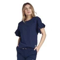 Bluza z bawełna z sznurek regulacyjny na co dzień. Niebieskie bluzy LEONE 1947 APPAREL, bez wzorów, z bawełny, bez kaptura. W wyprzedaży za 84.54 zł.