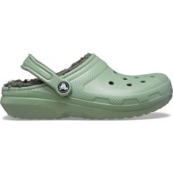 Klapki Crocs Classic Lined Clog. Zielone klapki Crocs, bez wzorów, bez obcasa. Za 263.96 zł.