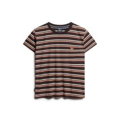 Dopasowana koszulka w paski damska Superdry Essential Logo. Brązowe bluzki Superdry, bez wzorów, retro, bez kołnierzyka, bez ramiączek. Za 124.25 zł.