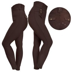 Legginsy jeździeckie JD ATTACK Vanessa. Brązowe legginsy JD ATTACK, l, bez wzorów, z elastanu, z podwyższonym stanem, długie. Za 319.99 zł.