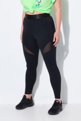 Damskie Legginsy sportowe wstawka z siateczki szybkoschnące z recyklingu. Czarne legginsy Ulla Popken, plus size, bez wzorów, z elastanu. Za 239.99 zł.