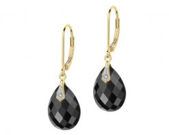 Kolczyki z żółtego złota z diamentami i onyksami - próba 585. Żółte kolczyki Apart, z diamentem, złote. Za 1,890.00 zł.