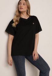 Czarny Bawełniany T-shirt z Serduszkiem i Ozdobnymi Łańcuszkami Jynorin. Czarne t-shirty Born2be, l, z aplikacjami, z bawełny, bez kołnierzyka, bez ramiączek. Za 69.99 zł.