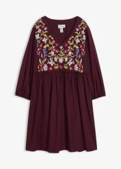 Sukienka tunikowa z wypukłym nadrukiem z lejącej wiskozy. Czerwone sukienki bonprix, bez wzorów, z wiskozy, bez kołnierzyka, bez ramiączek. Za 149.99 zł.