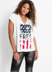 T-shirt z czystej bawełny. Białe t-shirty bonprix, bez wzorów, z bawełny, bez kołnierzyka, bez ramiączek. Za 42.99 zł.