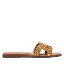Klapki TWINSET. Brązowe klapki Twinset, bez wzorów, bez obcasa. Za 599.99 zł.