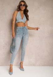 Niebieskie Jeansy o Fasonie Skinny z Postrzępionymi Nogawkami Quinte. Niebieskie jeansy Renee, l, bez wzorów. W wyprzedaży za 91.99 zł.