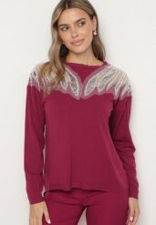 Fioletowy Sweter z Wiskozą Cekinami i Koralikami Nevalanna. Fioletowe swetry Born2be, m, bez wzorów, z jeansu, bez ramiączek. Za 84.99 zł.