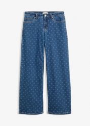 Jeansy wide leg, mid waist. Niebieskie jeansy bonprix, bez wzorów. Za 154.99 zł.