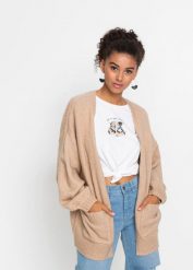 Sweter bez zapięcia oversized. Zielone kardigany bonprix, bez wzorów, bez ramiączek. Za 134.99 zł.