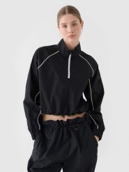 4F Kurtka przejściowa cropped ze stójką damska - czarna XXL. Czarne kurtki 4f, xxl, bez wzorów, z bawełny, bez kaptura. W wyprzedaży za 99.99 zł.