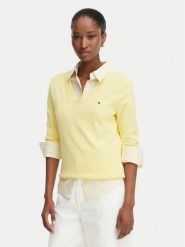 Tommy Hilfiger Sweter WW0WW40098 Żółty jasny Regular Fit. Żółte swetry TOMMY HILFIGER, s, bez wzorów, z bawełny, bez ramiączek. Za 409.99 zł.