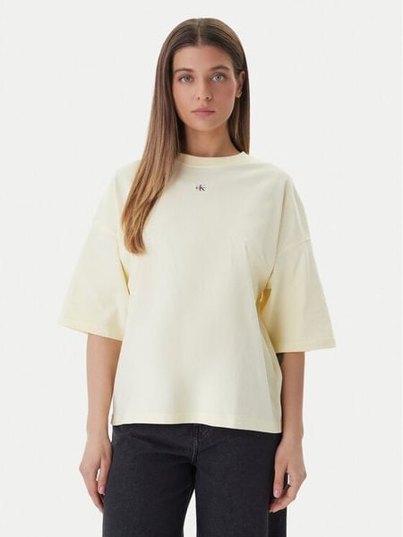 Calvin Klein Jeans T-Shirt LV047D204G Żółty Oversize. Żółte t-shirty Calvin Klein Jeans, s, bez wzorów, z bawełny, bez kołnierzyka, bez ramiączek. Za 162.99 zł.