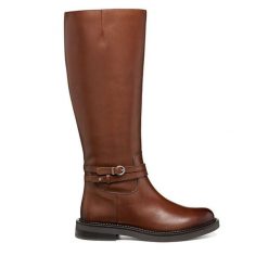 Oficerki Geox. Brązowe kozaki Geox, bez obcasa, na płaskiej podeszwie, bez zapięcia. Za 859.99 zł.