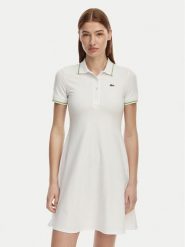 Lacoste Sukienka codzienna EF5288 Biały Regular Fit. Białe sukienki Lacoste, na co dzień, bez wzorów, bez kołnierzyka, bez ramiączek, proste. Za 689.99 zł.
