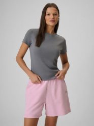 4F T-shirt slim prążkowany damski - szary XS. Szare t-shirty 4f, xs, bez wzorów, z dzianiny, bez kołnierzyka, bez ramiączek. Za 49.99 zł.