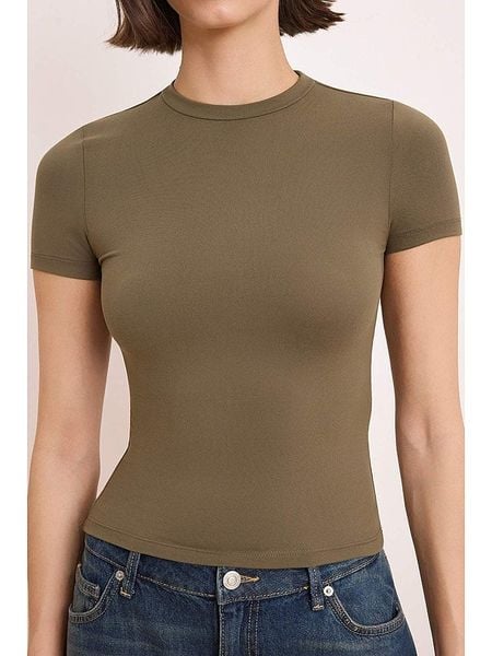 Trendyol Koszulka w kolorze khaki rozmiar: S. Brązowe bluzki Trendyol, s, bez wzorów, bez kołnierzyka, bez ramiączek. Za 77.95 zł.