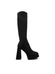 DeeZee Kozaki CL221013H Czarny. Czarne kozaki DeeZee, z materiału, bez obcasa, na słupku, bez zapięcia. Za 259.99 zł.