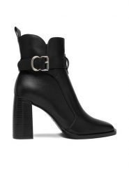 Badura Botki EO-VIV-1 Czarny. Czarne botki Badura, bez wzorów, ze skóry, bez obcasa, na słupku, bez zapięcia. Za 419.99 zł.