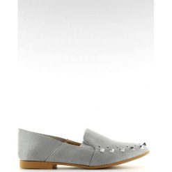 Mokasyny lordsy z ćwiekami szare 1415 Grey. Szare lordsy ButyModne, bez wzorów, ze skóry, bez obcasa, bez zapięcia. Za 77.94 zł.