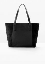 Duża torba shopper z różnych materiałów. Czarne shopper bonprix, bez wzorów, z materiału, klasyczne, duże, bez dodatków. Za 97.99 zł.