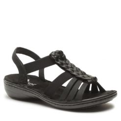 Sandały Rieker. Czarne sandały Rieker, bez wzorów, bez obcasa, na płaskiej podeszwie, bez zapięcia. Za 299.99 zł.
