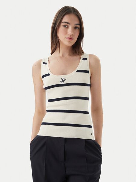 Tommy Hilfiger Top WW0WW48480 Kremowy Slim Fit. Białe topy TOMMY HILFIGER, m, bez wzorów, z bawełny, bez kołnierzyka, bez ramiączek. Za 267.99 zł.