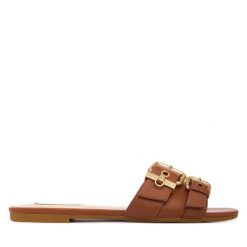 Klapki Liu Jo. Brązowe klapki Liu Jo, bez wzorów, bez obcasa. Za 519.99 zł.