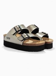 BACKSUN Skórzane klapki "Maldives" w kolorze beżowym rozmiar: 40. Brązowe klapki Backsun, bez wzorów, z materiału, z otwartym noskiem, bez obcasa, na platformie. Za 130.99 zł.