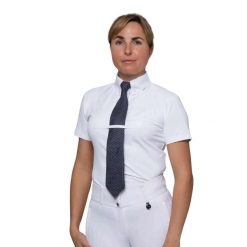 Koszula jeździecka z krótkim rękawem damska Premier Equine Luciana. Białe koszule PREMIER EQUINE, l, bez wzorów, z lycry, bez kołnierzyka, bez ramiączek. Za 335.00 zł.