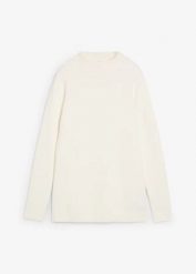 Sweter ze stójką. Białe swetry bonprix, bez wzorów, z bawełny, bez ramiączek. Za 109.99 zł.